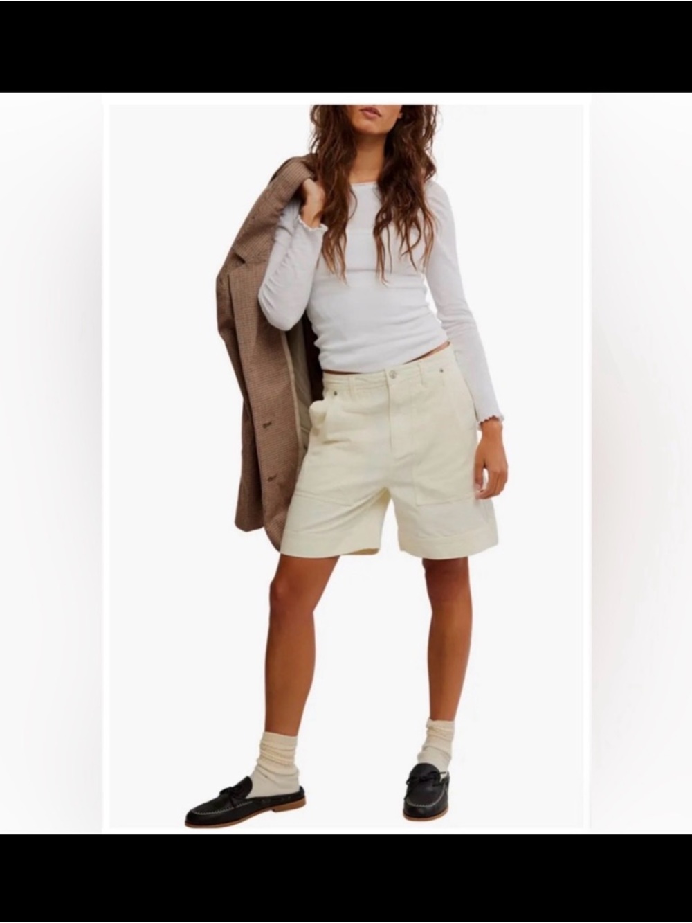 Free People Women’s White Cotton Bermuda Shorts Size 8 NWT